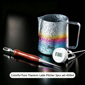 BINCOO Titanium Latte Cup Coffee Pitcher Milk Forther Jug with Latte Art Pen Milk Frother Set Professional Coffee Tools Kit