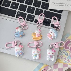 HENLI Cartoon Pink Kt Cat Keychain Creative Cute Doll Pendant 3D Delicate Car Key Ring Couple