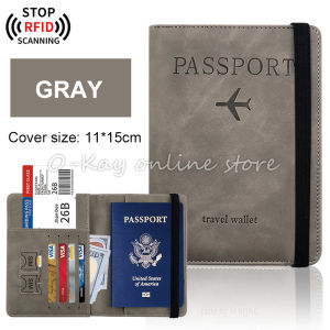 RFID Multifunction Frosted PU Passport Holder Zipper Travel Wallet Document Card Organizer for Men Women
