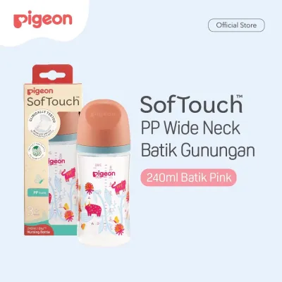(NEW) Pigeon Botol BPP Wide Neck Batik Gunungan w/SofTouch Nipple 160ml 240ml Ori Pigeon Indonesia