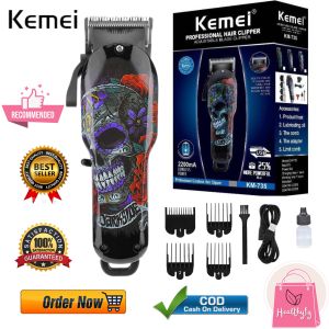 HEALTHYFY KEMEI KM-735 Wireless Hair Clipper Razor Cordless Hair Trimmer Rechargeable Advanced Electric Shears Hair Cutter Groomer For Men Women Kids and Pets Barber Salon Household Use Dry Shaving Beard Trimming Pang Gupit Pang Tabas ng Buhok