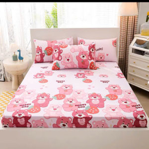 Bộ 3 món Ga gối ga bọc nệm mẫu thiết kế đáng yêu drap giường giá rẻ kích thước m2/m6/m8/2m2 | Chất Poly cotton - Ga bo chun bảo vệ đệm Chăn ga gối Moon Shop [Đào Tím]