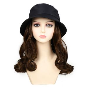NBANLIKE Mũ tai bèo Tóc Giả Mũ ngư dân Tóc Giả Tổng hợp Tóc Giả Mũ thẳng ngắn Mũ che nắng Tóc Xoăn Dài Tóc Giả mũ che nắng mùa hè Phụ nữ