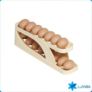 LoviRa 2 Tier Eggs Dispenser Auto Rolling Egg Tray Refrigerator Egg Storage Rack
