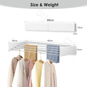 Sqinch Jemuran Baju Lipat Tempel Dinding Rak Jemuran Pakaian Lipat Rak Baju Invisible Dinding Lipat Jemuran Handuk Sepatu Lipat Dinding Balkon Rak Gantungan Handuk gantungan baju di kamar Rak Pengering jemuran tembok lipat Hidden Clothes Drying Rack