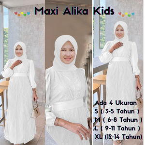 Pakaian Gamis Anak Perempuan Remaja Anak Tanggung Maxi Alika Kids 3-14 Tahun Matt Satin Velvet Mix Brokat Malika