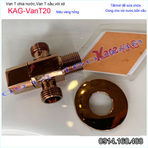 Van T chia nước màu vàng hồng KAG-VanT20 van khóa vòi xịt bồn cầu D21 giảm áp lực sản phẩm cao cấp sang trọng siêu bền