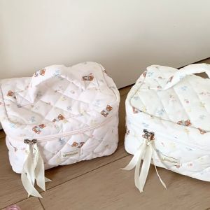 SHINSDAY Makeup Bag Makeup Pouch Tempat Penyimpanan Serbaguna Tempat Pensil Travel Bag Bear Soft Baby Kain Aesthetic Korea