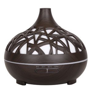 New Creative Wood Grain Hollow Colorful Light Bluetooth Remote Control Speaker Essential Oil Diffuser Humidifier 500ML