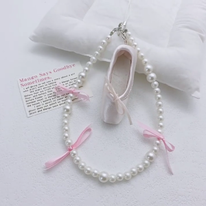 Thời Trang Giày Ba lê Keychain Quyến Rũ Với Ngọc Trai Ribbon Thiết Kế Đáng Yêu Và Phong Cách Phụ Kiện Xách Tay Cho Cô Gái