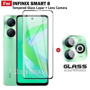 Paket 3in1 Tempered Glass Infinix Smart 8 Pelindung Layar Clear Free Lens Camera Dan Garskin