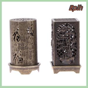 [Epih] Alloy Censer Incense Holder Square Cylinder Vertical Incense Indoor Aromatherapy Home Ornament Chinese Inense s