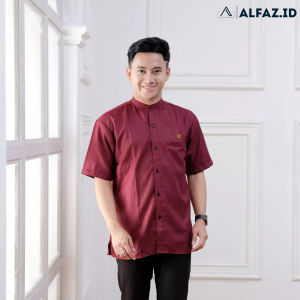 Alfaz - Koko Lengan Pendek Polos Warna Maroon Pria Dewasa