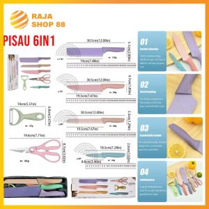 Pisau Set 6in1 Pisau Dapur Set Stainless Steel Peralatan Dapur Anti Lengket