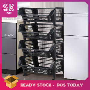 SKPLUS 3/4 Layer Kitchen Rack Oblique Stackable Multi Layer Fruit And Vegetable Storage Basket Household With Wheels - Fulfilled by SKPLUS