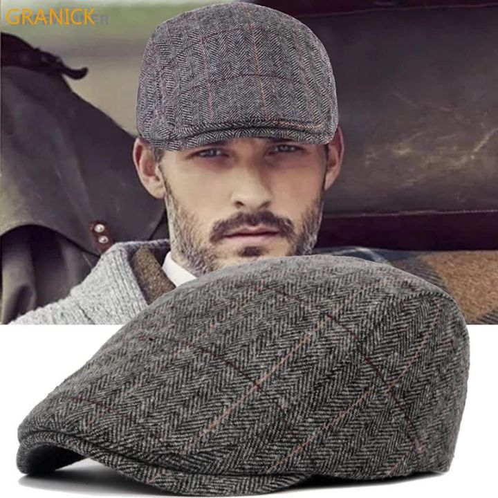 Men's French Style Vintage Beret Hat Caps/British Classic Check Wool ...