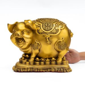 Tượng linh vật con heo bỏ ống tiết kiệm bằng đồng thau phong thủy Hồng Thắng