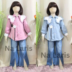 SETELAN ANAK PEREMPUAN ONSET MOTIF SALUR VIRAL USIA 3 SAMPAI 10 TAHUN BAHAN KATUN SHAKILA PREMIUM KOREAN STYLE CELANA CUTBRAY ANAK