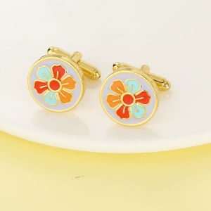 1Pair Classic Temperament Creative Circular Flower Design Cufflinks Personalized Colorful Artistic Style Shirt Cuff Link Accessories