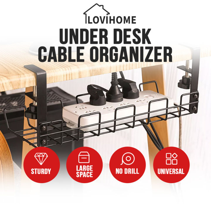Cable Manager Storage SG Under Desk Cable Organizer No Drill Clamp Table Wire Management ...