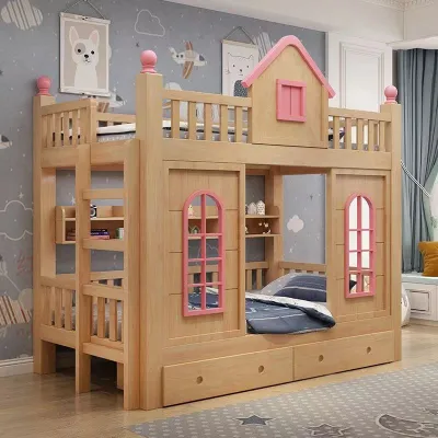 Factory sales of childrens beds bunk beds all solid wood high and low mother beds two-story castle slide beds girls