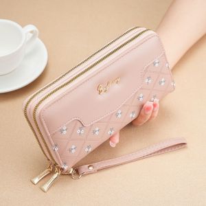 DOMPET PANJANG WANITA PINK BRANDY WA1076P3 KULIT 2 RESLETING KEKINIAN TALI MUAT HP KARTU PENDEK