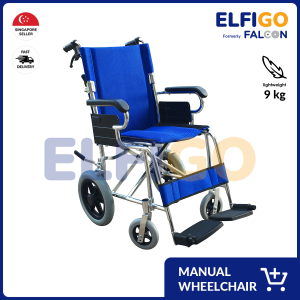 Falcon ELFIGO Lightweight Aluminium Pushchair (Blue) | Foldable Wheelchair for elderly