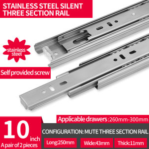 Drawer rail slide rail slide rail stainless steel cabinet thickened damping buffer black three-segment mute slide rail 12 inches to 24 inches(in pairs)