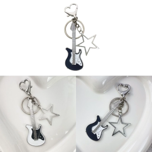 Xu Hướng Tinh Tế Hợp Kim Guitar Keychain Hollow Năm Cánh Sao Xe Nữ Móc Chìa Khóa Nhẫn móc khóa túi Đối Với Quà Tặng