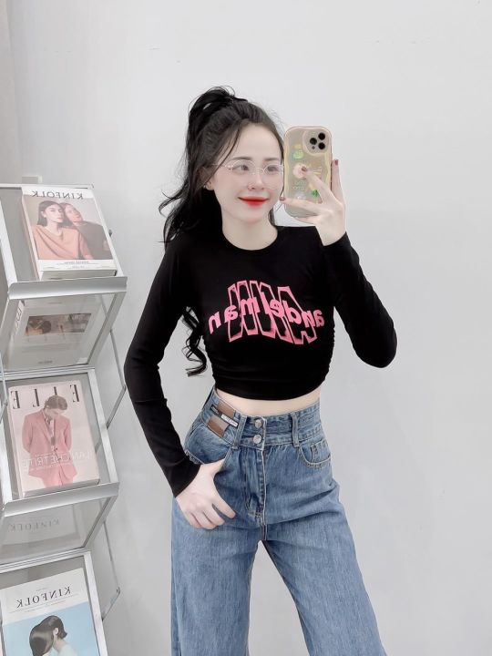 Áo Thun Nữ, Áo Kiểu Nữ, Áo Crotop, Tay Dài, In Hình MIA, Vải Gân Co ...