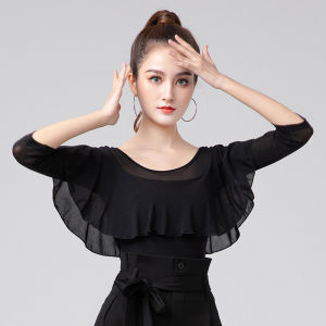 National Standard Modern Three-Quarter Sleeve Ruffled One-Piece Latin Dance Clothes Dance Top