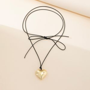 ERSYA NECKLACE - Kalung Wanita Y2K Tali Hitam Model Ikat Pita Simple Lucu Aesthetic Aksen Liontin Love Hati Besar Gold Silver Aksesoris Fashion Korean Style Kekinian [J3-3]