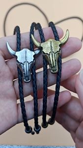 Adjustable Bull Head Five Stars Western Cowboy Bolo Tie Rodeo Dance Necktie Faux Leather Pendant Necklace