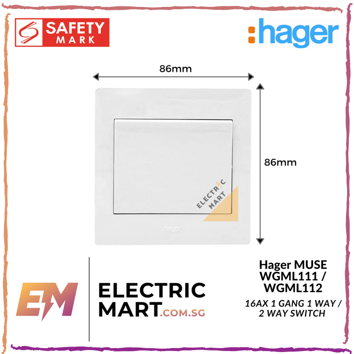 hager MUSE WGML111 / WGML112 16AX 1 gang 1 way / 2 way large dolly