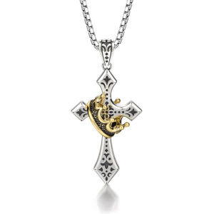 60cm Crown&Cross Necklace Long Chain Retro Pattern Pendant Birthday Gift To Boyfriend