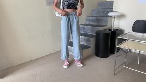 IELGY Korean version ins high-waisted jeans womens loose and thin straight-tube wide-leg long pantsA88