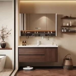 CraftedLiving SG-Modern Minimalist Bathroom Vanity - Ceramic Integrated Basin Smart LED Mirror Cabinet Set