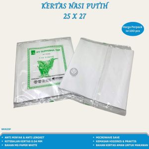 Kertas Nasi Polos Kertas Nasi Anti Lengket 25x27 (Isi 100 Pcs-WKN25P) - 2 PACK