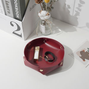 S/L Leather Key Tray PU Round Key Storage Box Desktop Organizer PVC Lipstick Watch Storage Basket Foldable Basket for Entrance
