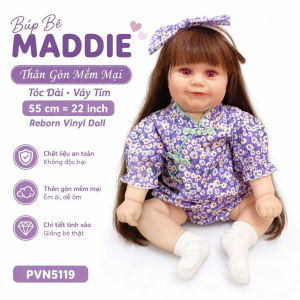 Búp Bê Maddie Thân Gòn Mềm Mại Tóc Dài Váy Tím 55 cm = 22 inch Maddie Reborn Vinyl Doll PVN5119