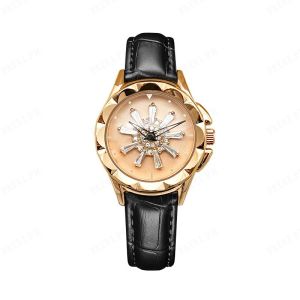 Fashion womens watch trend new watch womens time to run temperament real belt waterproof diamond small dial quartz watch