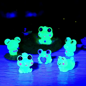 Pack of 6 Soft Glow Animals Sculptures Cute Frogs Shape Garden Miniatures Luminescent Animal Desk Ornaments for Home