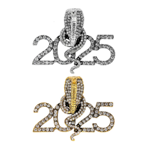 2025 New Year Snake Brooch Pin Eye Catching 2025 Snake Brooch Rhinestones Inlayed Pin for Party Wear