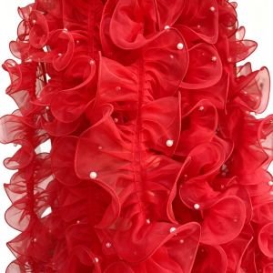 PAZNUL 11cm Wide Organza Beaded Ribbon 1 Yard Wave Ruffle Edge Pleated Lace Trim Neckline Design Pearl Fabric Edge Lolita Lace Accessories Clothing Design