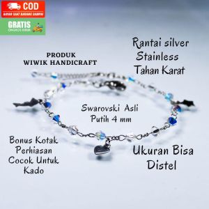 Gelang Tangan wanita swarovski / Gelang Swaroski Original Biru Saphire Stainless Tahan Karat Kado Hadiah Terbaru