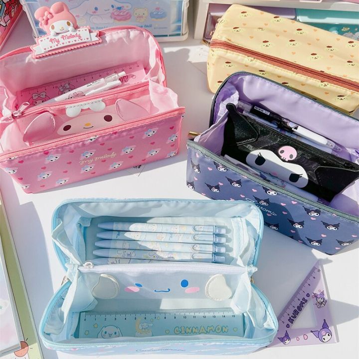 Sanrio Large Capacity Pencil Case Kawaii Cinnamoroll Melody Kulomi Cosmetic  Bags School Pencils Bag Pen Case Supplies Stationery