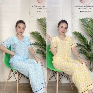 Set Bộ Nữ Set Bộ Pijama Tay Ngắn Quần Dài Họa Tiết Caro Hot (Ảnh Thật) Có Size - PJ06