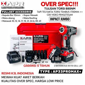RAJA bor impact wrench APR JAPAN jumbo AP33promax+ 1850nm 1/2inch 2baterai 15cell 99v garansi resmi 5thn