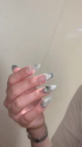 [HANDMADE]Artificial Nail Mother-of-pearl Crystal Cat Eye Almond Phototpy Nails Fake Nails Reusable and Removable Nails