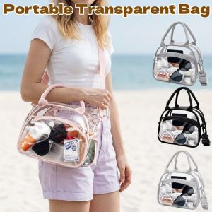 Clear Makeup Bag Waterproof Toiletry Pouch Roomy Adjustable Strap Travel Beach Organizer Carry Handle